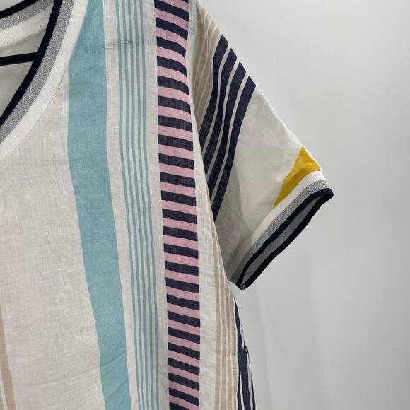 VILAGALLO Top Size Small Stripes Linen Blend Short Sleeve Multi Color V-Neck - Picture 6 of 11